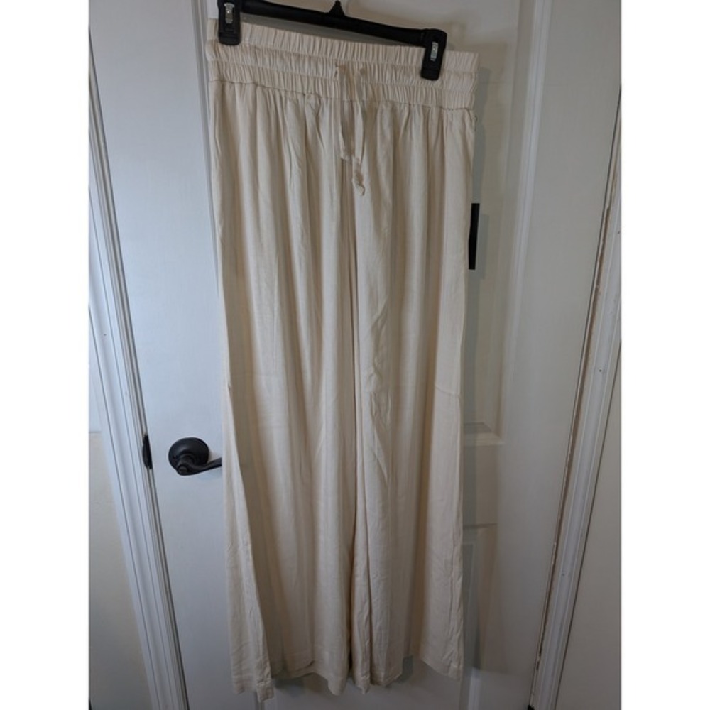 Savvi Womens Cream Wide Leg Smocked Waist Drawstring Pants Medium New